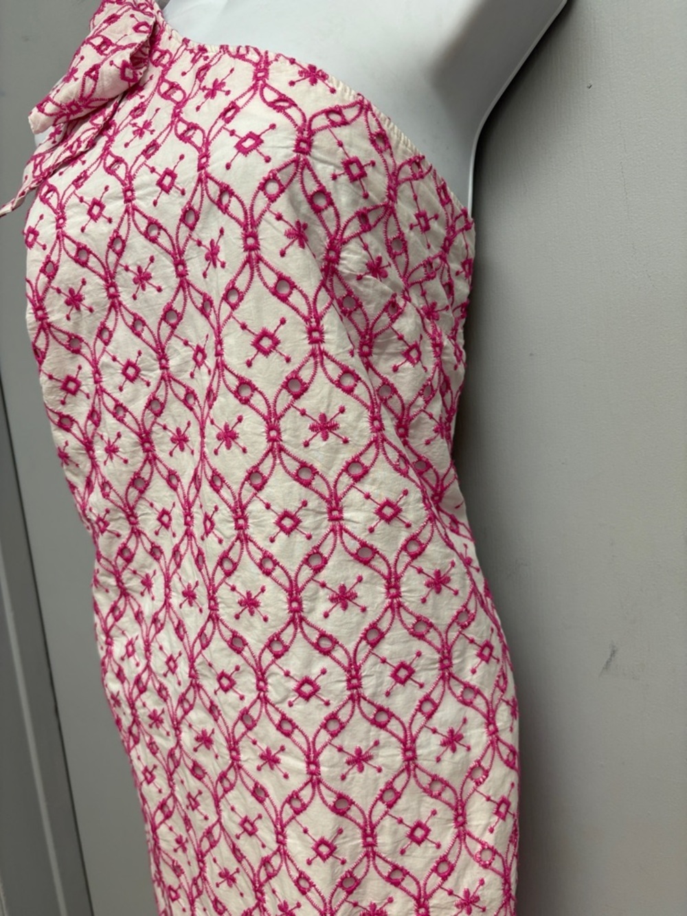 J.Crew One-Shoulder Bow Eyelet Embroidered Dress White Pink Size 2 - Picture 6 of 16